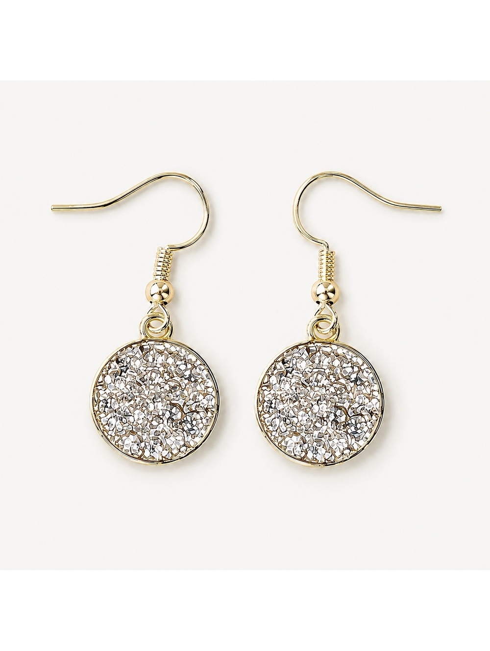18k Yellow Gold-Plated Crushed CZ Mosaic Round Drop Earrings